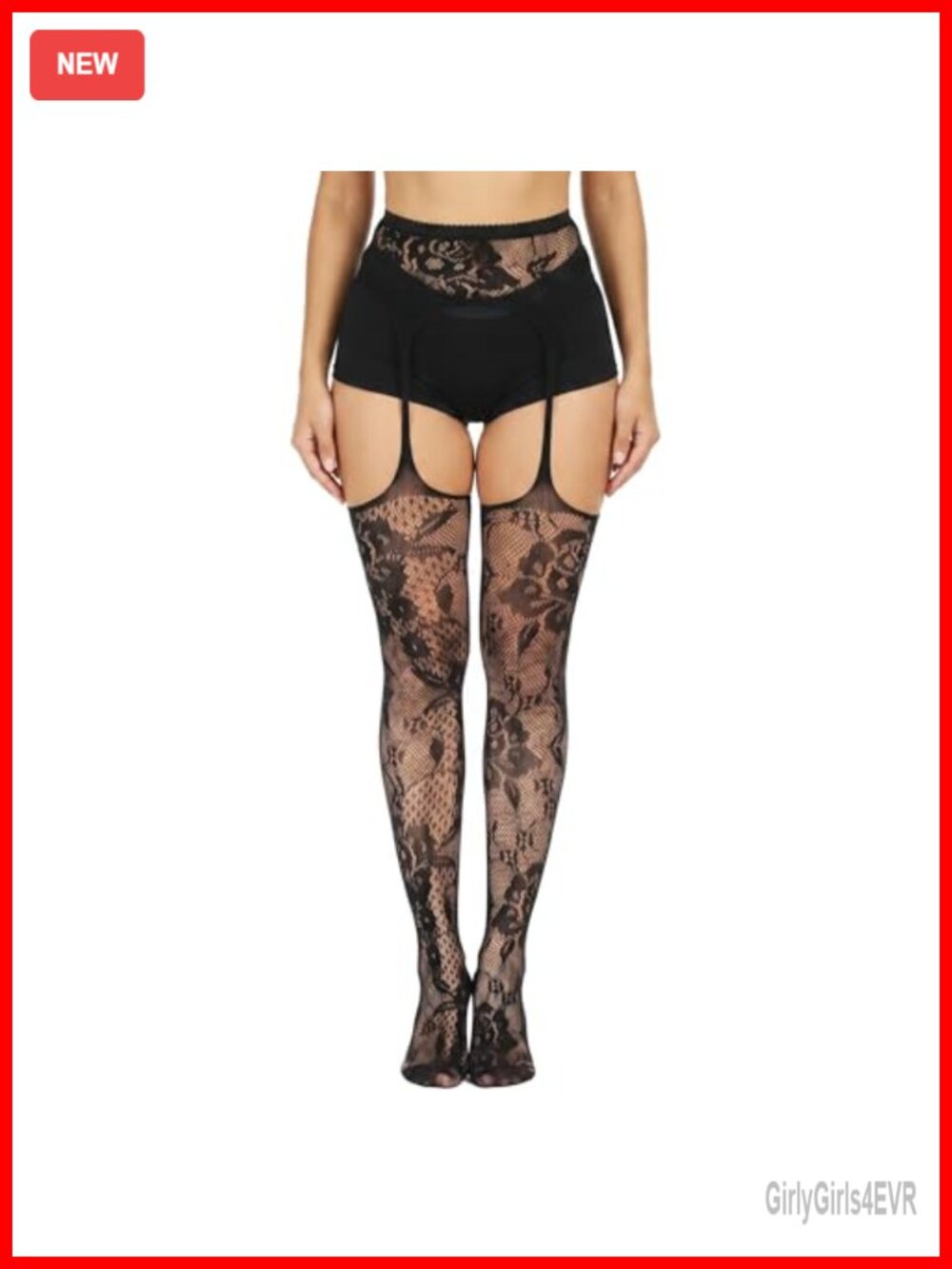Floral Lace Fishnet Tights High Waist Crotchless Suspender Stockings